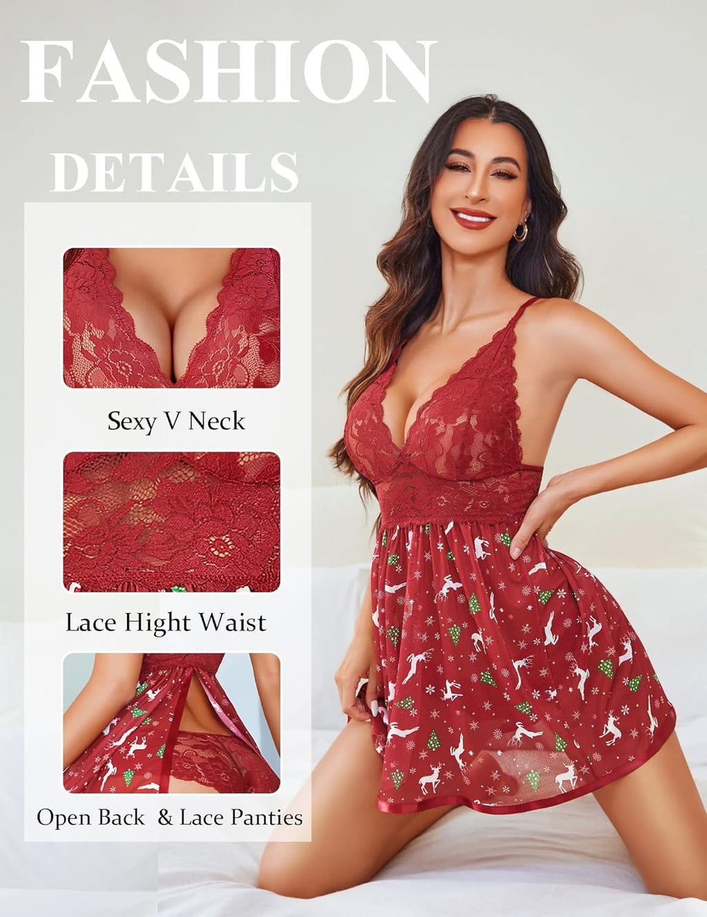 Women Lingerie Lace Babydoll Strap Chemise Halter Teddy V Neck Mesh Nightgown