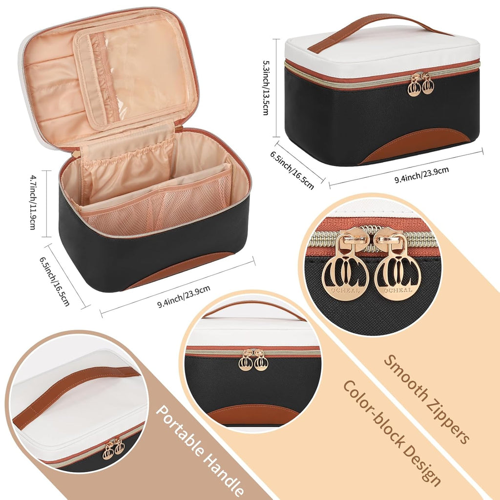 Makeup Bag,Large Capacity Travel Makeup Bag,Waterproof Cosmetic Organizer Case with Brush Holder Portable Make up Bag for Women,Toiletry Bag for Daily Use & Trips as a Gift for Women