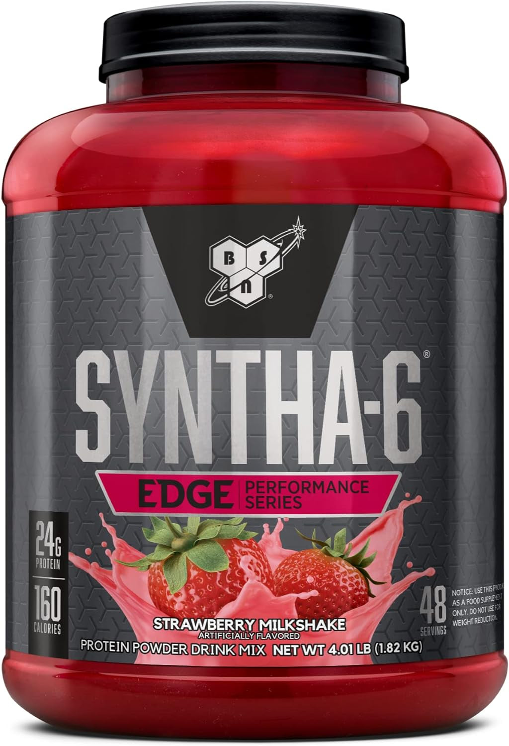 SYNTHA-6 Edge Powder, Low Sugar, Strawberry Milkshake, 48 Servings | Premium Hydrolyzed Whey and Micellar Casein Blend for Muscle Gain, Low Sugar, 24G Protein, Keto Friendly