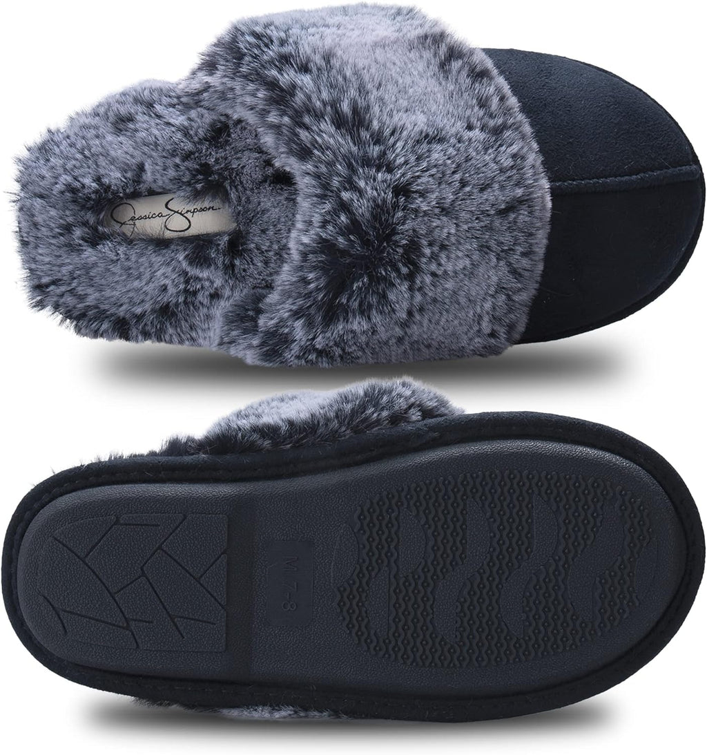 Womens Comfy Faux Fur House Slipper Scuff Memory Foam Slip on Anti-Skid Soleslipper