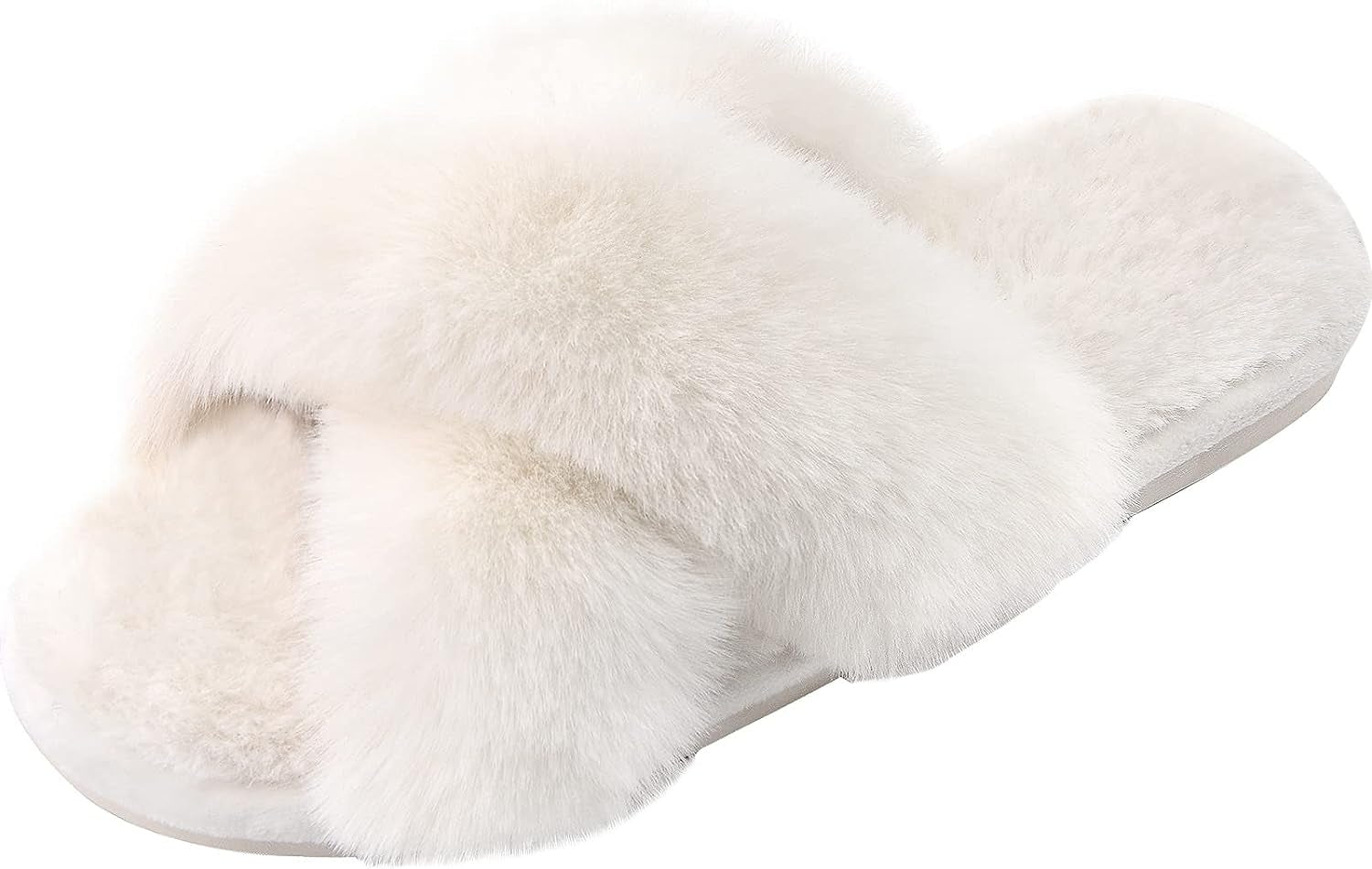 Women'S Cross Band Slippers Fuzzy Open-Toe Memory Foam | Soft Faux Fur Indoor Slippers for Women, Non-Slip Rubber Sole, Cozy Gifts for Ladies, Moms and Bridesmaids