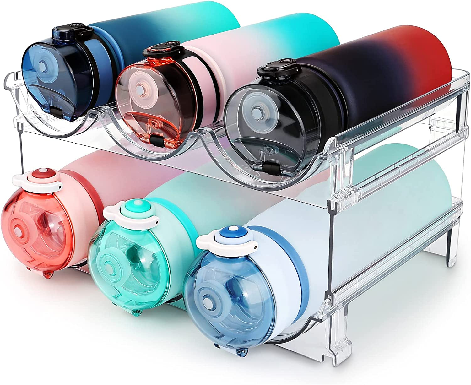 Water Bottle Organizer for Cabinet, Water Bottle Storage Organizer, 2 Packs Water Bottle Storage Rack, Water Bottle Holder for Cabinet, Stackable Water Bottle Storage Rack | 2 Packs Tumbler Organizer, Water Bottle Holder for Cabiner, Fridge, Kitchen, Desktop, Pantry