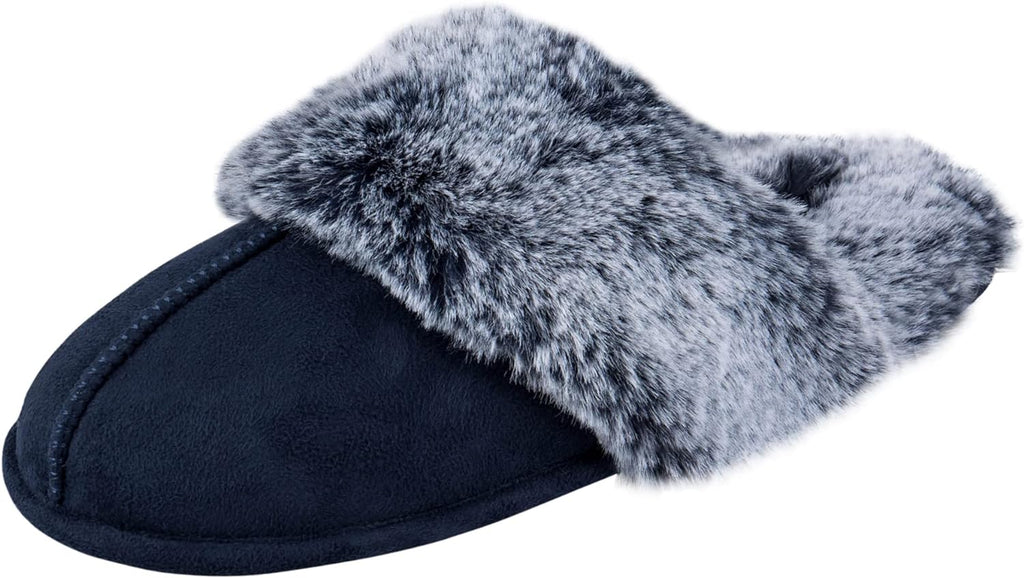 Womens Comfy Faux Fur House Slipper Scuff Memory Foam Slip on Anti-Skid Soleslipper