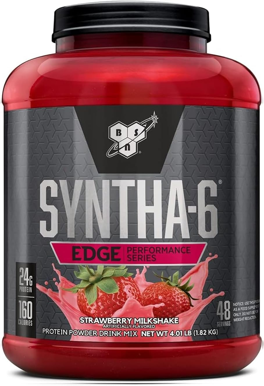 SYNTHA-6 Edge Powder, Low Sugar, Strawberry Milkshake, 48 Servings | Premium Hydrolyzed Whey and Micellar Casein Blend for Muscle Gain, Low Sugar, 24G Protein, Keto Friendly