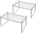 Cabinet Shelf Organizer, Pantry Shelf Rack, White 13X8.3X7.3 | 2-Pack Stackable Metal Riser Holds 40LBS with Non-Slip Feet for Kitchen Pantry Bathroom Countertop Freezer Cupboard