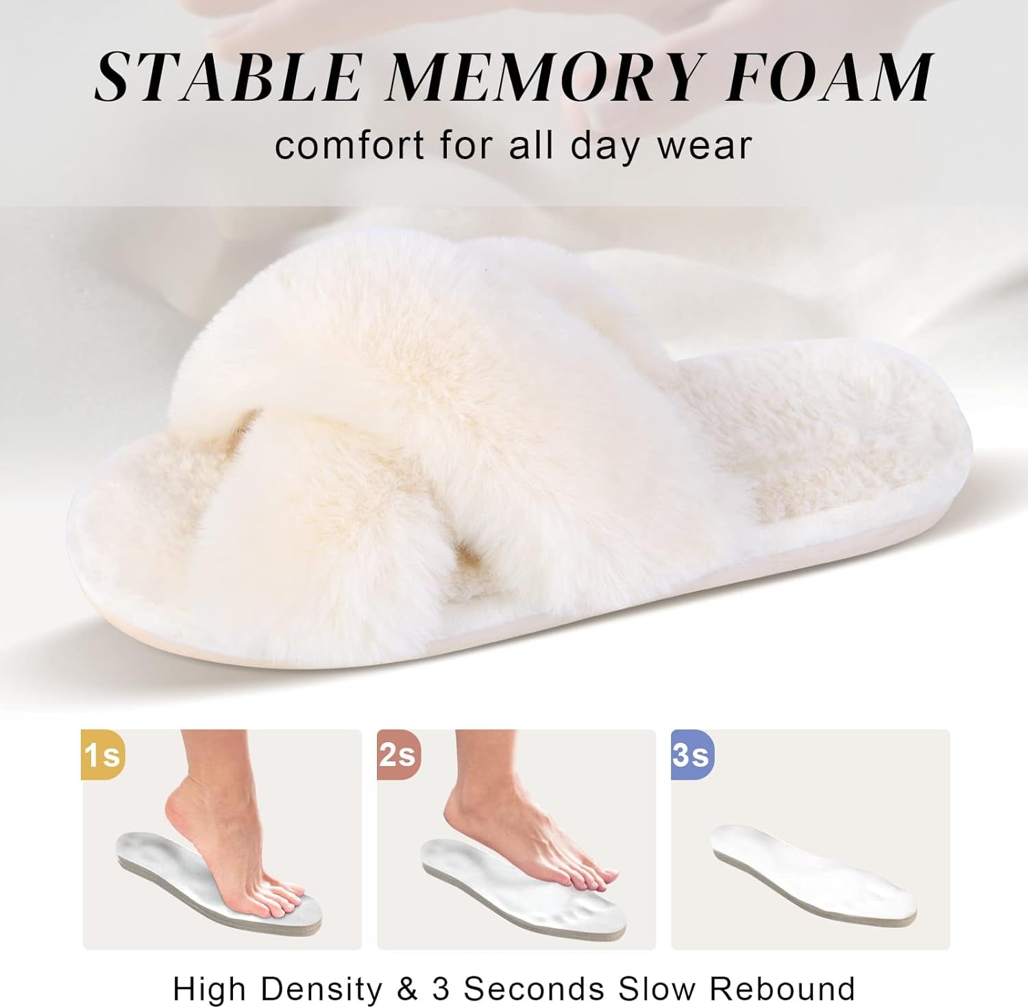 Women'S Cross Band Slippers Fuzzy Open-Toe Memory Foam | Soft Faux Fur Indoor Slippers for Women, Non-Slip Rubber Sole, Cozy Gifts for Ladies, Moms and Bridesmaids