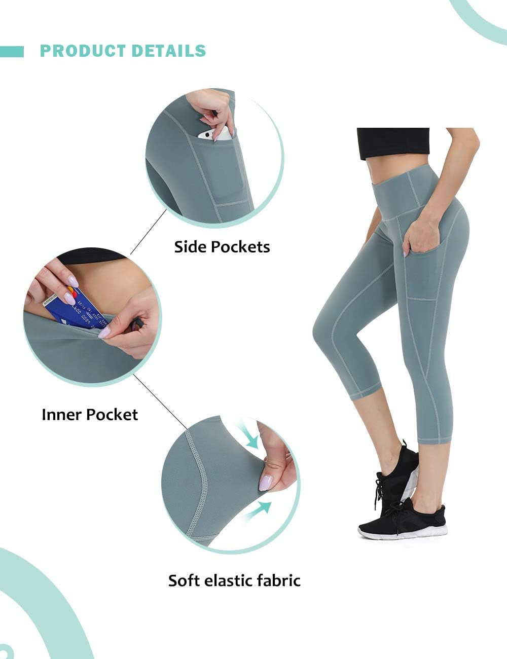 Anti-Nail Leggings for Women, Non-See-Through Yoga Pants with Phone Pockets, Tummy Control Full-Length/Capri Tights