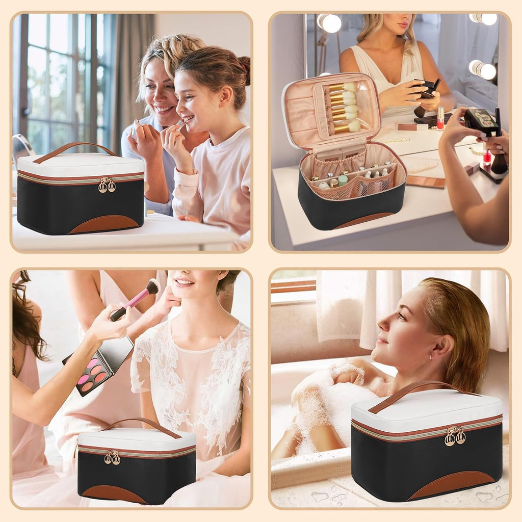 Makeup Bag,Large Capacity Travel Makeup Bag,Waterproof Cosmetic Organizer Case with Brush Holder Portable Make up Bag for Women,Toiletry Bag for Daily Use & Trips as a Gift for Women