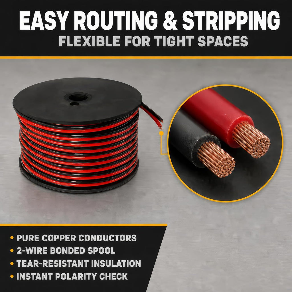 16 Gauge Wire 100Ft Oxygen Free, OFC Pure Copper Electrical 12V Low Voltage Speaker Wire Spool, 16AWG for Electric, Automotive, Trailer, Stereo, RC, Car, Home Theater, LED, Lamp Wiring