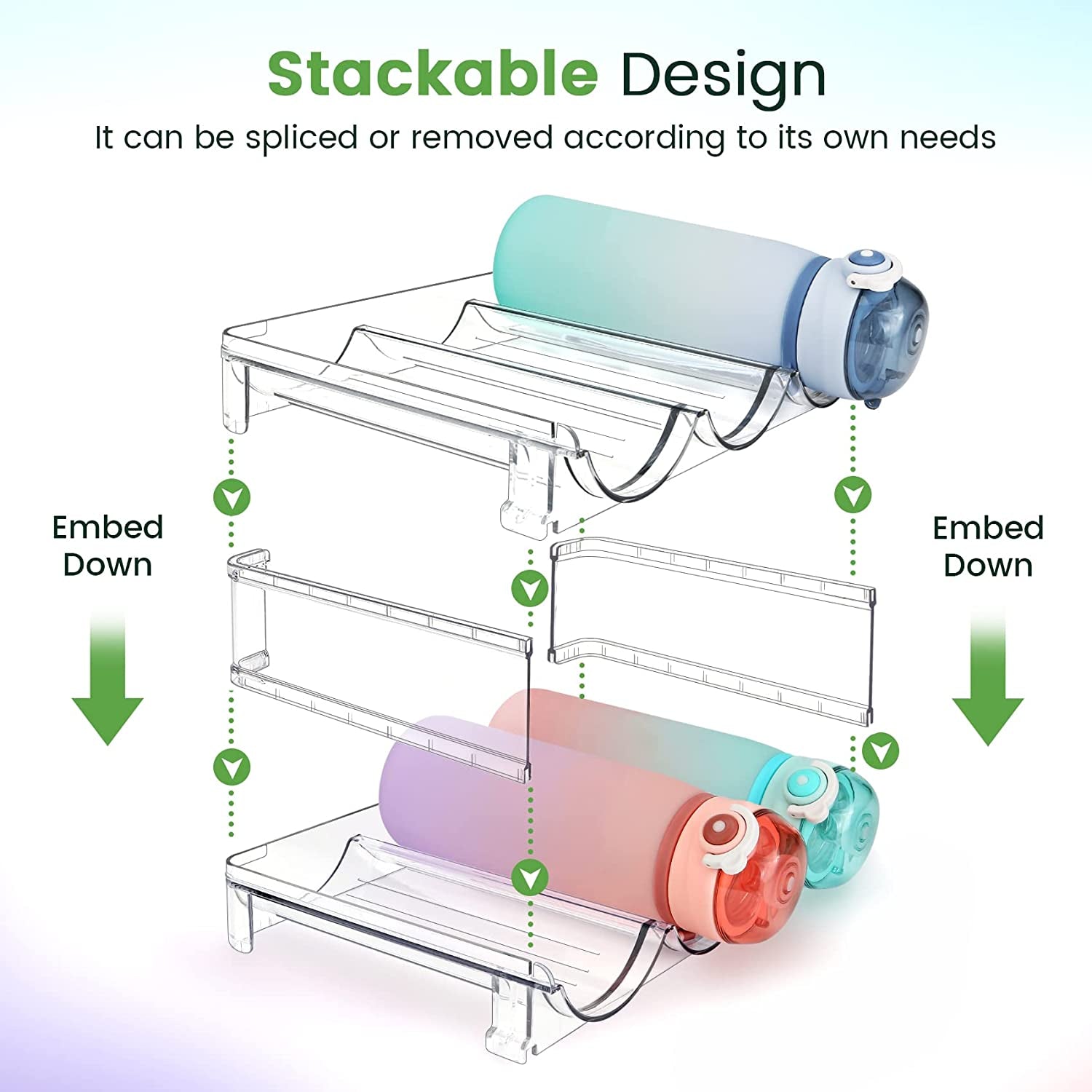 Water Bottle Organizer for Cabinet, Water Bottle Storage Organizer, 2 Packs Water Bottle Storage Rack, Water Bottle Holder for Cabinet, Stackable Water Bottle Storage Rack | 2 Packs Tumbler Organizer, Water Bottle Holder for Cabiner, Fridge, Kitchen, Desktop, Pantry