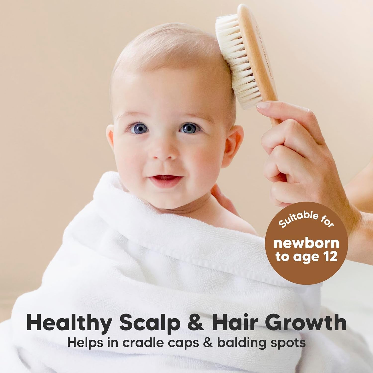 Wooden Baby Hair Brush Set for Newborns, Toddler Comb (Walnut, Regular) | Soft Goat Bristle, Baby Brush and Comb Set, Infant Grooming Kit, Cradle Cap Care, Durable & Gentle, Boy, Girl Bath Essential