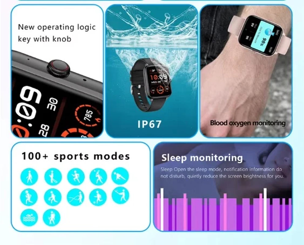 Smartwatch Men Women1.83Inch BT Face Heart Rate Fitness Tracker