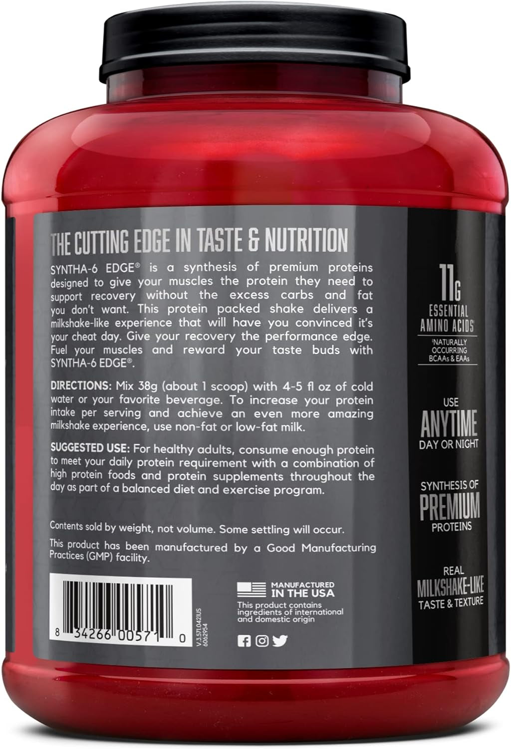SYNTHA-6 Edge Powder, Low Sugar, Strawberry Milkshake, 48 Servings | Premium Hydrolyzed Whey and Micellar Casein Blend for Muscle Gain, Low Sugar, 24G Protein, Keto Friendly