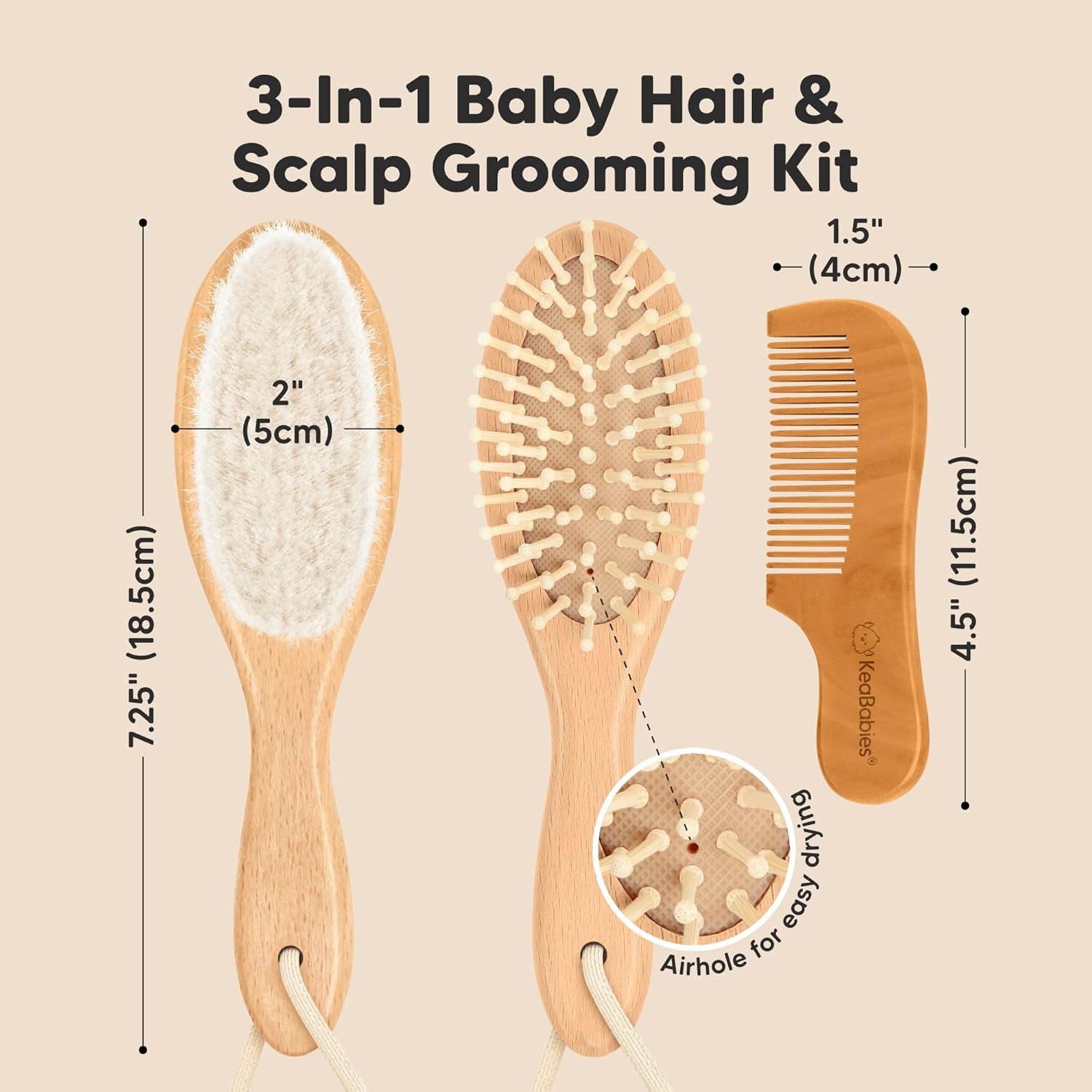 Wooden Baby Hair Brush Set for Newborns, Toddler Comb (Walnut, Regular) | Soft Goat Bristle, Baby Brush and Comb Set, Infant Grooming Kit, Cradle Cap Care, Durable & Gentle, Boy, Girl Bath Essential