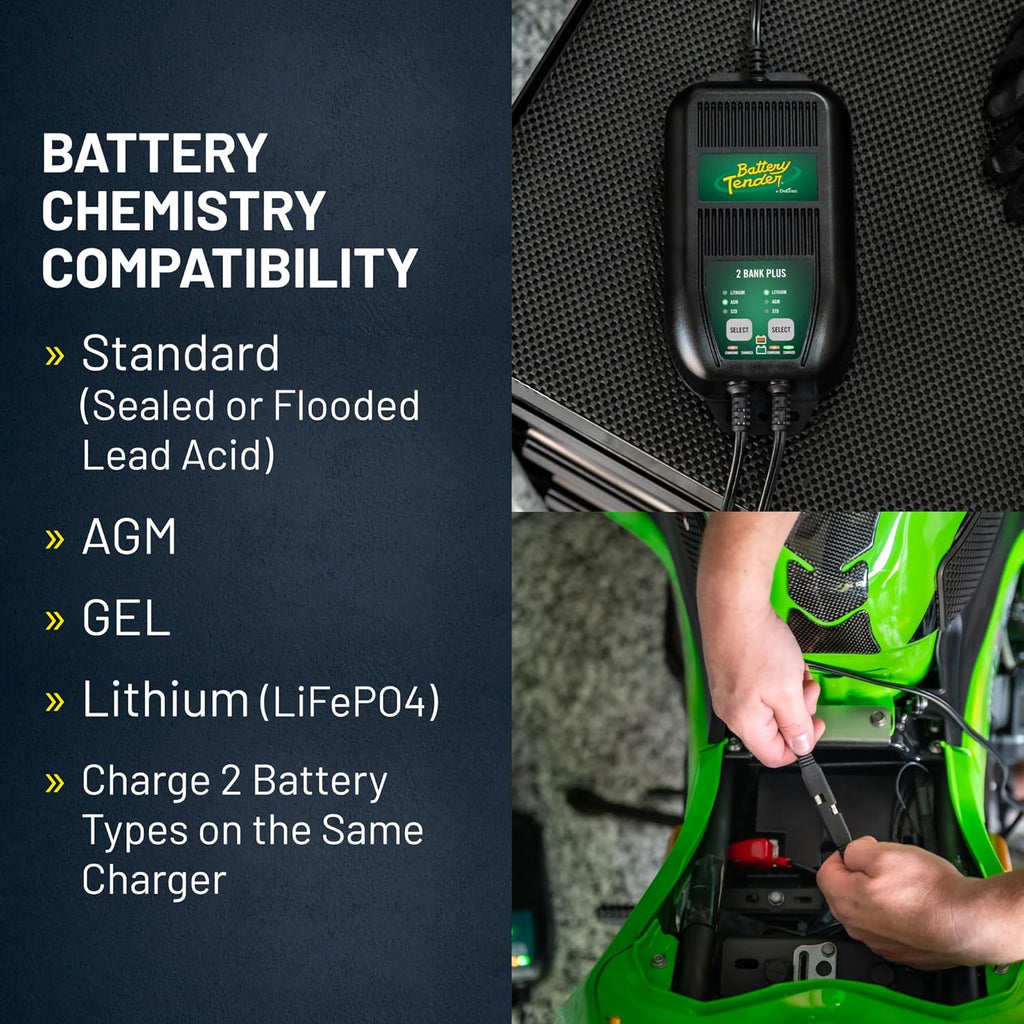 plus 2 Bank Multibank Charger - 2.5 AMP (1.25 Amps per Bank) - Smart 12V Multi Battery Charger and Maintainer for Standard, AGM, and Lithium Lifepo4-022-0165-Dl-Wh