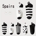 5 Pairs Womens Socks Lovely Cow Pattern Short Socks Creative Printing Socks Ankle Sock